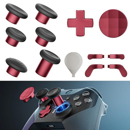 14-in-1 Controller Accessories Kit Compatible with Xbox Elite Series 2, 6 Premium Metal Thumbsticks, Swap Joysticks, 4 Interchangeable Paddles, 2 D-Pads, 1 Tool & 1 Storage Bag (Red) - color: Red