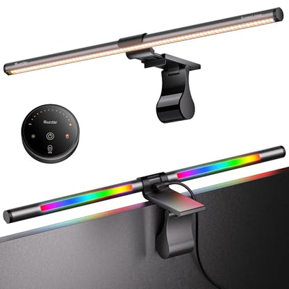 Quntis RGB Pro+ Monitor Light Bar with Remote, Flat Curved & Ultrawide Fits | 15 Modes Gaming Backlight, Ra95 Eye-Care No-Glare Front Light, 4 Colors & Brightness Dimmable, Home Office Gaming, 20" Gray - color: Gray