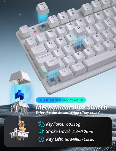 Wireless Mechanical Keyboard and Mouse Combo, 98-Key Gaming Keyboard with RGB Backlit, Tri-Mode BT5.0/2.4G/USB-C, 4000mAh Battery, 3200 DPI Gaming Mouse with Mouse Pad for PC, Laptop, Tablet(White) - color: White-