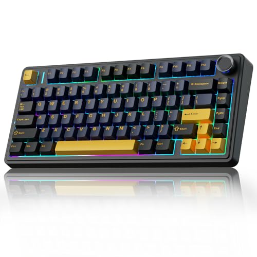 AULA F75 75% Wireless Mechanical Keyboard, Hot Swappable Creamy Keyboard, Pre-lubed Greywood Switches RGB Backlit Gaming Keyboards, 2.4GHz/Type-C/BT5.0(Cool Black) - color: Cool Black