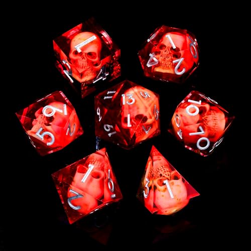 Froggod Blood Moss & Skull DND Dice Set with Gift Box for DND RPG, 7Pcs | Blood resin DND role playing dice with moss skull design and sharp edges for MTG, tabletop games and collectors - color: Blood