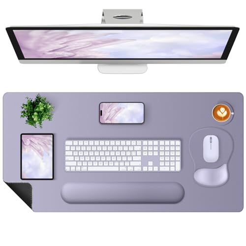 4-in-1 Large Gaming Mouse Pad, Keyboard Wrist Rest Pad & Wrist Support Mousepad Set, Extended Desk Pad Waterproof Desk Mat Protector for Home Office Decor Study Game 35.4×15.7 Inches I Noble Purple - color: Noble Purple