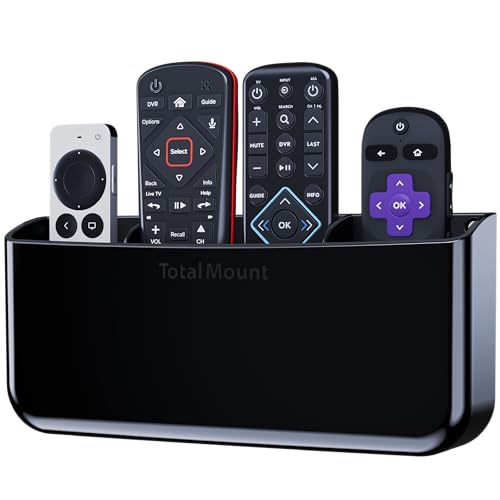 TotalMount Hole-Free Remote Holder – Eliminates Need to Drill Holes in Your Wall (Premium Black Holder for 3 or 4 Remotes) - color: Black