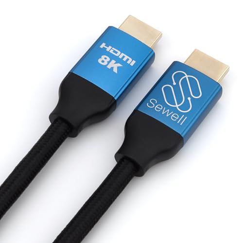 Sewell HDMI 2.1 Ultra High Speed Cable, 8K 60Hz, 4K 144Hz/120Hz, 48Gbps, Dynamic HDR, eARC, Braided Cord with Anodized Aluminum Heads - Compatible with PS5, Xbox Series X, PC, TV, Projector - size: 1 Foot, style: 2-Pack