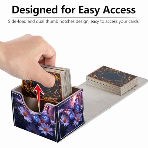 Strong Magnet for TCG MTG Commander Deck Box Playing Card Case Magic Deck Box Creative Pattern Trading Card Storage Box for Collectible Games, Blue Butterfly White Wildflower - color: Blue Butterfly White Wildflower
