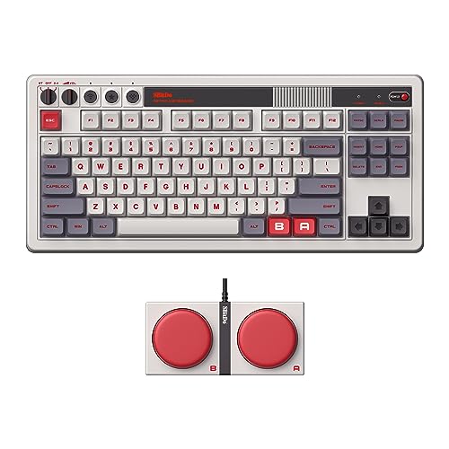 8Bitdo 87 Keys Retro Mechanical Keyboard Bluetooth/2.4G/USB-C, Hot Swappable, Dual Super Programmable Buttons, Volume knob for Windows and Android - N Edition - color: N Edition