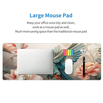 Gaming Mouse Pad, Large Non-Slip Rubber Base Mousepad, Keyboard Mouse Mat, Desk Pad with Stitched Edges, 31.5x11.8inch, Art Bird Flower - color: Art Bird Flower