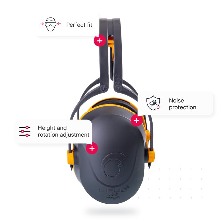 LIBUS L340 Hearing Protection, Noise Reduction Earmuffs, NRR 26db, Shooting, Construction, Comfortable Adjustable Headband, Washable Earmuff, Great Fit For Adults