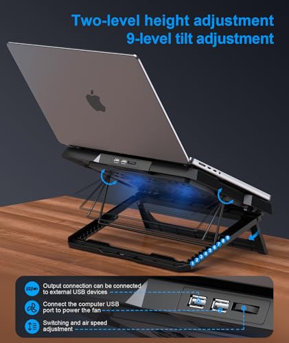 MOKURU Laptop Cooling Pad, Laptop Cooler with 6 Quiet Fans Up to 17.3 Inch Heavy Notebook Cooler Stand, 8 Levels of Tilt, Two Levels of Height Adjustable (Black)