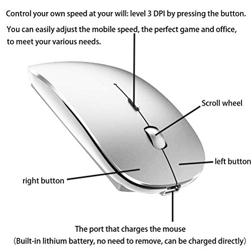 Bluetooth Wireless Mouse for Laptop mac MacBook ipad MacBook air MacBook pro pc Desktop Computer Windows Chromebook Notebook (Silver) - color: silver