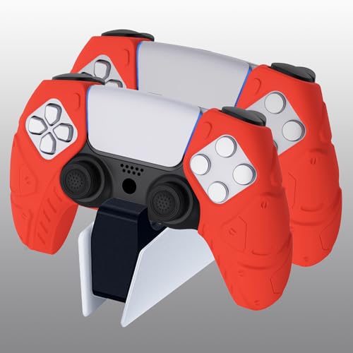 PlayVital Mecha Edition Passion Red Ergonomic Soft Controller Silicone Case Grips for ps5, Rubber Protector Skins with Thumbstick Caps for ps5 Controller - Compatible with Charging Station - color: Passion Red