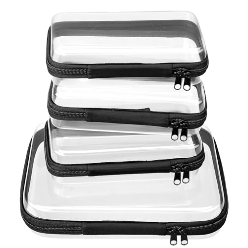 4 pcs Clear Zipper Pouches,Hard Shell Zipper Case, Toiletry Bag for Travel | CLear Diaper Bag, Toiletry Pouch, Travel Organizer, Cosmetic Bag,Toy Storage Bins (M+3S)(Black) - color: Black, size: M+3S