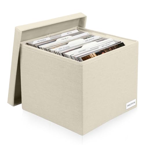 Decorative Photo Storage Box, Beige, 8x10 inch | Linen, Photo Organizer, Holds Up to 800 Photos - color: Beige, size: 8*10 inch
