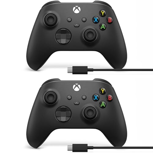 Microsoft Xbox Wireless Controller w/USB-C Cable for PC, Carbon Black, 1V8-00001 (2-Pack) - color: Carbon Black + USB-C Cables