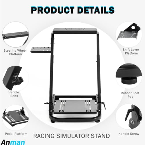 Anman Racing Steering Wheel Cockpit Pro Gear Shifter Mount Fit for Logitech G27 G29,for Fanatec,for Thrustmaster T150 T150,Adjustable Height & Angle,Racing Simulator Cockpit Foldable,No Pedal and stee