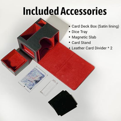 Commander Deck Box for MTG with Dice Tray - Card Deck Box Fits 100 Double-Sleeved Cards & 35PT Card Brick with Commander Display & Magnetic Holder for TCG/CCG Games-Black/Red - color: Black Red