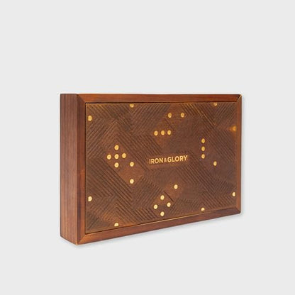 Iron & Glory Dominos Set for Adults - Board Games - Travel Dominoes Set - Tile Games - Classic Strategy Game for Family - Brain Teaser Puzzles - 28 Dominoes Tiles in Wood Box - Game Night Play