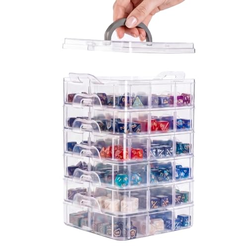 PUGED DND Dice Storage Box with Removable Dividers Polyhedral Dice Plastic Organizer Holding Up To 1800 Dices Craft Bead Compartment Container for Sewing, Jewelry, Art, DIY (6 layers) - size: 6 layers