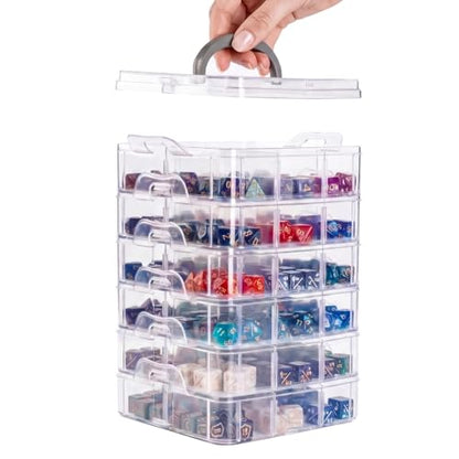 PUGED DND Dice Storage Box with Removable Dividers Polyhedral Dice Plastic Organizer Holding Up To 1800 Dices Craft Bead Compartment Container for Sewing, Jewelry, Art, DIY (6 layers) - size: 6 layers