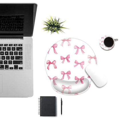 Mouse Pad with Wrist Support, Ergonomic Mouse Pad with Memory Foam Wrist Rest Cushion, Non-Slip Rubber Base Gaming Mice Pad for Home Office Computer Laptop,Pink Bow - color: Pink Bow