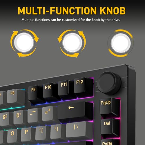 DAREU EK75PRO Wireless Mechanical Gaming Keyboard,75% Hot Swap Creamy Keyboard with Knob,RGB Backlit,Gasket Custom Structure,PBT Keycaps,2.4Ghz/BT5.1/USB-C, for Win/MAC - color: Black
