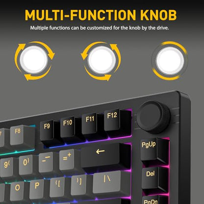 DAREU EK75PRO Wireless Mechanical Gaming Keyboard,75% Hot Swap Creamy Keyboard with Knob,RGB Backlit,Gasket Custom Structure,PBT Keycaps,2.4Ghz/BT5.1/USB-C, for Win/MAC - color: Black