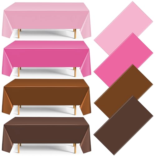 4 Pack Pink and Brown Party Tablecloth Bulks 54 x 108 Inches Disposable Plastic Pixel Gaming Tablecloth Pink Brown Table Cover for Picnic Video Game Birthday Party Supplies - color: Pink Brown, style: Video Game