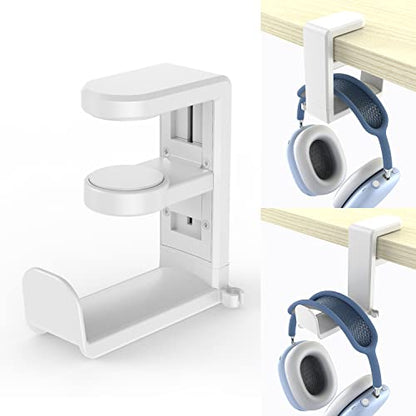 EURPMASK PC Gaming Headset Stand - Adjustable Clamp-on Headphone Holder, 360 Degree Swivel & Cable Clip Organizer - White - color: White