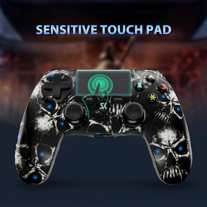 Wireless Controller for PS4, 2 Pack Controllers for PS4 with Double Vibration/6-Axis Sensor/Touch Pad/Headphone Jack, Ergonomic Non-Slip Grip Compatible with PlayStation 4/Slim/Pro (Skull & Red) - color: Skull & Red