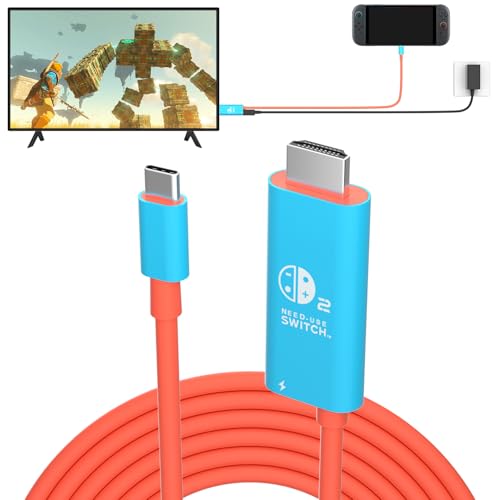 Switch 2 Dock HDMI Cable,Portable Travel TV Adapter with 4K@60Hz for Switch2/ Switch OLED/Steam Deck/Rog Ally/Xbox Ally X/Legion Go, 100W PD in with 6.6 FT Charging USB C to HDMI Cable