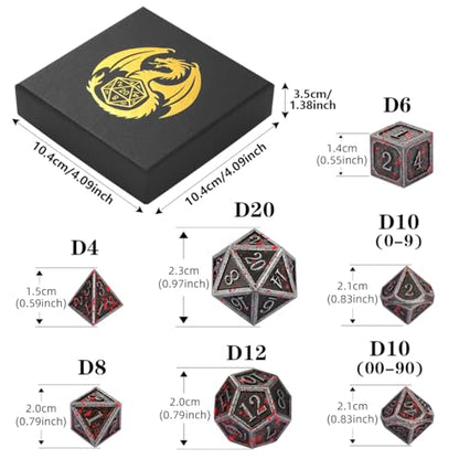 Metal Dice Set, 7pcs Polyhedral Metal DND Dice Set, DND Starter Set, D&D Gifts with Gift Box, Role Playing Board Games Accessories, Bloodstained Silver - color: Bloodstained Silver + Gift Box