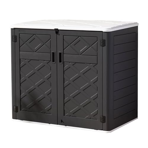 Mrosaa Resin Outdoor Storage Shed, 38 cu.ft Outdoor Storage Box Waterproof for Garden Tools, Patio Furniture, Trash Cans, Garage Storage, Lockable (Black) - color: Black-White 48Cu.ft