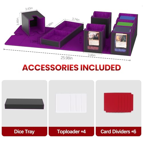 Gomyrod Card Deck Box with 4 Commander Display & Dice Tray (Black & Purple) | 7 In 1 MTG Commander Deck Box, Fits 240+ Toploader Cards, Removable Deck Case, Compatible for Magic/TCG/Sports/Baseball Cards - color: Black & Puple