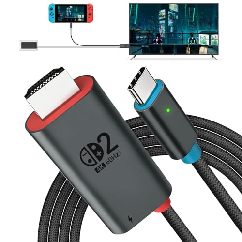 for Switch 2 Dock HDMI Adapter, 4K@60Hz TV Output, PD 100W USB-C Fast Charging, Type-C to HDMI Cable Compatible with Switch 2/OLED/Steam Deck/ROG Ally/Laptops/Phones