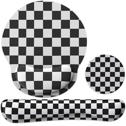 Ergonomic Mouse Pad with Wrist Rest and Keyboard Wrist Rest, Mousepad and Keyboard Pad, Non-Slip Rubber Base, Pain Relief, Mouse Pad with Wrist Support for Gaming, Computer, Office, Black Checkered - color: Black Checkered
