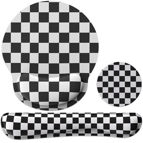 Ergonomic Mouse Pad with Wrist Rest and Keyboard Wrist Rest, Mousepad and Keyboard Pad, Non-Slip Rubber Base, Pain Relief, Mouse Pad with Wrist Support for Gaming, Computer, Office, Black Checkered - color: Black Checkered