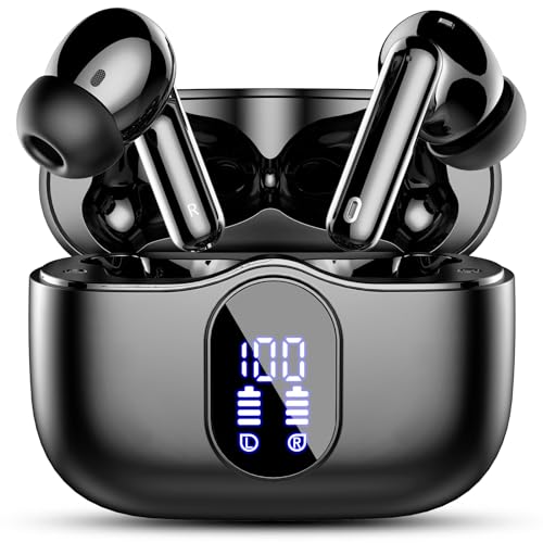 Wireless Earbuds, Bluetooth 5.4 Headphones Bass Stereo/Clear Calls, Black | Ear Buds with Noise Cancelling Mic LED Display in Ear Earphones IP7 Waterproof 36H Bluetooth Earbuds for Phones/Sport/Laptop - color: Black