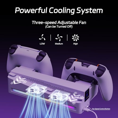 Slim Horizontal Stand Compatible with Slim Disc & Digital Version Dual Use Charging Station with Multi-Mode RGB Light with 3-Level Cooling Fan,White