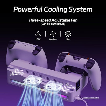 Slim Horizontal Stand Compatible with Slim Disc & Digital Version Dual Use Charging Station with Multi-Mode RGB Light with 3-Level Cooling Fan,White