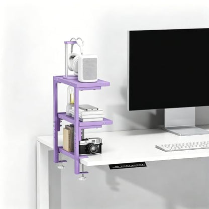 2-Tier Desk Shelf, Expandable Under Desk Storage, Clamp on Desk Shelf, Desktop Accessories for Offices, Study Rooms, and Game Rooms (Purple) - color: Purple