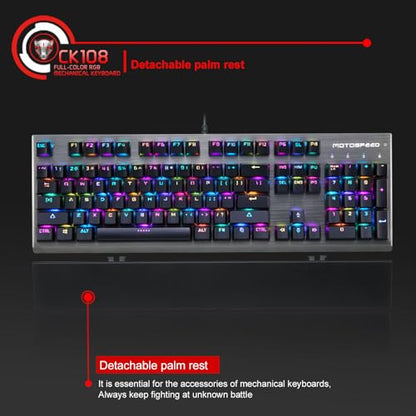 MOTOSPEED CK108 RGB LED Backlit Wired Mechanical Gaming Keyboard, 108 Keys Hot-Swap Mechanical Keyboard w/Aluminum Base, Upgraded Socket and Noise Absorbing Foams, Soft Tactile Black Switch - color: Black Switch, size: 108 Keys