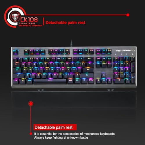 MOTOSPEED CK108 RGB LED Backlit Wired Mechanical Gaming Keyboard, 108 Keys Hot-Swap Mechanical Keyboard w/Aluminum Base, Upgraded Socket and Noise Absorbing Foams, Soft Tactile Red Switch ﻿ - color: Red Switch, size: 108 Keys