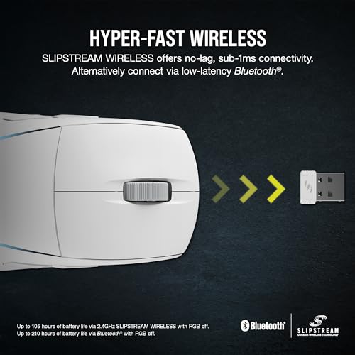 Corsair M75 Wireless RGB Lightweight FPS Gaming Mouse – 26,000 DPI – Swappable Side Buttons – iCUE Compatible – PC – White | 89g Ambidextrous, Swappable Magnetic Side Buttons, Marksman 26, Slipstream 2.4ghz and Bluetooth, Up to 105h Battery - color: White
