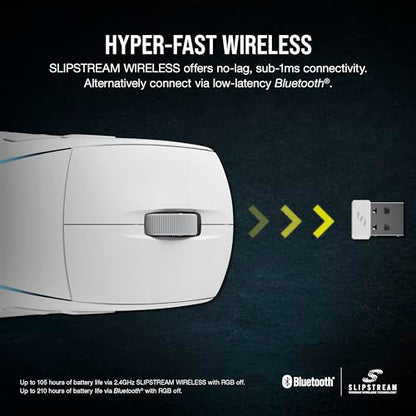 Corsair M75 Wireless RGB Lightweight FPS Gaming Mouse – 26,000 DPI – Swappable Side Buttons – iCUE Compatible – PC – White | 89g Ambidextrous, Swappable Magnetic Side Buttons, Marksman 26, Slipstream 2.4ghz and Bluetooth, Up to 105h Battery - color: White