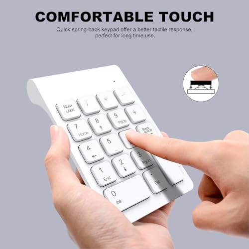 TRELC Wireless Numeric Keypad, Mini 2.4G 18 Keys Number Pad, Portable Silent Financial Accounting Numeric Keypad Keyboard Extensions with Wireless Mouse for Laptop, PC, Desktop, Notebook (White) - color: White