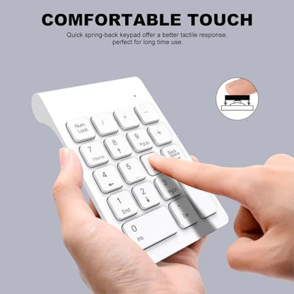 TRELC Wireless Numeric Keypad, Mini 2.4G 18 Keys Number Pad, Portable Silent Financial Accounting Numeric Keypad Keyboard Extensions with Wireless Mouse for Laptop, PC, Desktop, Notebook (White) - color: White