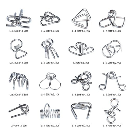 Brain Teaser Puzzle Wooden Threading Rope Loop Puzzle Luban Lock Brain Teaser Game Adult Kids Toy Puzzles for Adults (16) - size: 16