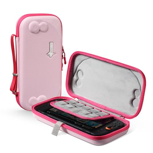 UYIYE Cute Carrying Case for Nintendo Switch 2 (2025), Slim Protective Travel Case with 9 Game Card Storage, Soft Velvet Interior, Anti-Drop Hard Shell & Lift Strap for Switch 2 7.9''-Pink - color: NS2-pink