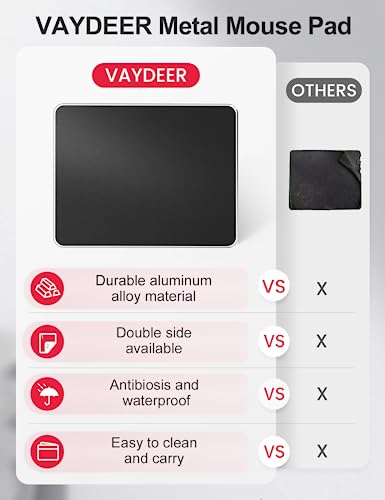 Vaydeer Hard Metal Aluminum Mouse Pad Clear Modern Smooth Magic Ultra Thin Double Side Design Mouse Mat Waterproof Fast and Accurate Control Compatible for Gaming and Office, Black, 9.45X7.87 Inch - color: Black, size: 9.5L x 7.9W inches