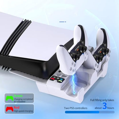 Horizontal Cooling Stand for PS5 Pro/for PS5 Slim Disc & Digital,Charger for PlayStation 5 Controllers with 3-Level Cooling Fan,5 Pro Cooling Stand Horizontal